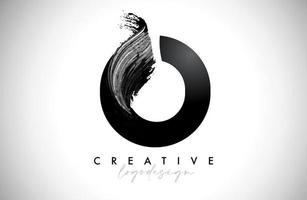 Letter O Logo Brush Stroke with Artistic Watercolor Paint Brush Icon Vector Design