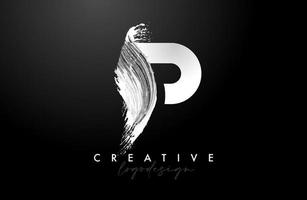 White Letter P Logo Brush Stroke with Artistic Watercolor Paint Brush Icon Vector Design