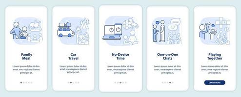 Quality time together light blue onboarding mobile app screen. Walkthrough 5 steps graphic instructions pages with linear concepts. UI, UX, GUI template. vector