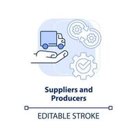 Suppliers and producers light blue concept icon. Category of cooperative members abstract idea thin line illustration. Isolated outline drawing. Editable stroke. vector