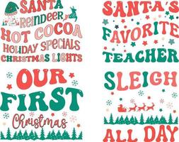 Retro Christmas saying quote bundle for Card, greeting, design, T shirt print,  postcard wish, poster, banner isolated on white background. winter cozy themed colorful text vector illustration