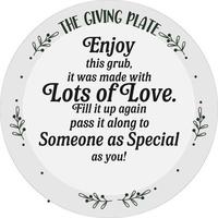 Christmas giving plate tradition vector text design. Enjoy, Refill, pass it on. Sharing plate, dish, background decoration printable. Quote saying phrase for family love, friends, relationship.