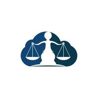 diseño del logo de la justicia en la nube. bufete de abogados, abogado o símbolo de la oficina de abogados. vector