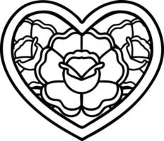 tattoo in black line style of a heart and flowers vector