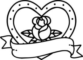 tattoo in black line style of a heart rose and banner vector