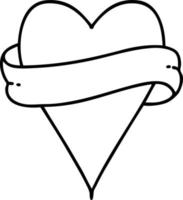 tattoo in black line style of a heart and banner vector