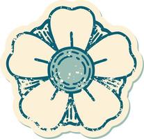 icónica pegatina angustiada estilo tatuaje imagen de una flor vector