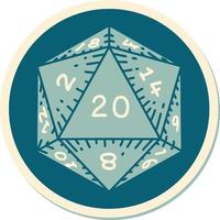 sticker of tattoo in traditional style of a d20 dice vector