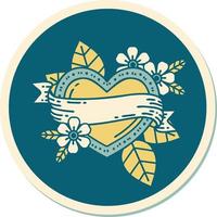 sticker of tattoo in traditional style of a heart and banner vector