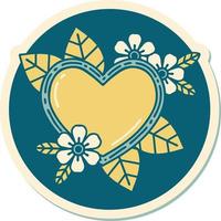 sticker of tattoo in traditional style of a botanical heart vector