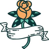 iconic tattoo style image of a rose and banner vector