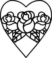 tattoo in black line style of a heart and flowers vector