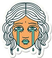 sticker of tattoo in traditional style of female face crying vector