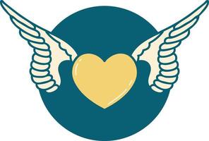 iconic tattoo style image of a heart with wings vector