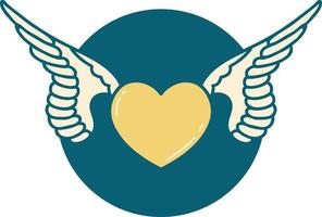 iconic tattoo style image of a heart with wings vector