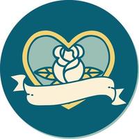 sticker of tattoo in traditional style of a heart rose and banner vector