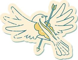 iconic distressed sticker tattoo style image of a dove pierced with arrow vector