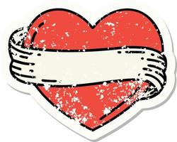 distressed sticker tattoo in traditional style of a heart and banner vector