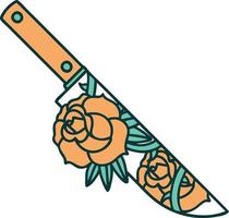 iconic tattoo style image of a dagger and flowers vector