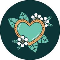 iconic tattoo style image of a botanical heart vector