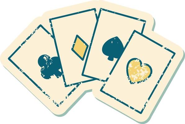 iconic distressed sticker tattoo style image of a run of cards