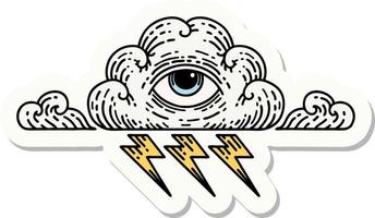 sticker of tattoo in traditional style of an all seeing eye cloud vector