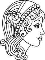 tattoo in black line style of a gypsy head vector