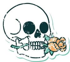 iconic distressed sticker tattoo style image of a skull vector