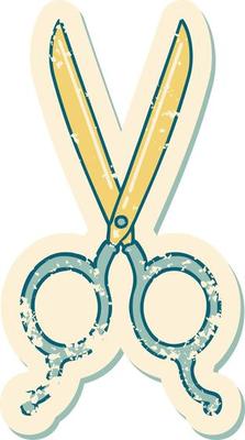iconic distressed sticker tattoo style image of barber scissors
