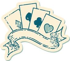 iconic distressed sticker tattoo style image of cards and banner vector