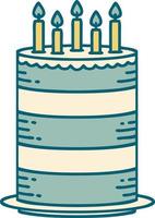 imagen icónica de estilo tatuaje de un pastel de cumpleaños vector