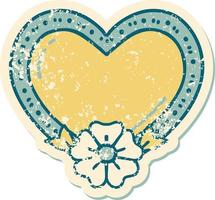 iconic distressed sticker tattoo style image of a heart and flower vector