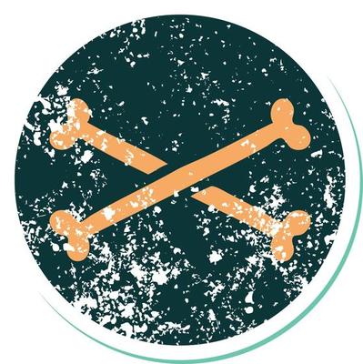 iconic distressed sticker tattoo style image of cross bones