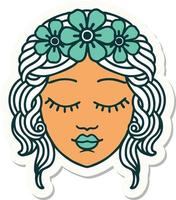 sticker of tattoo in traditional style of a maidens face vector