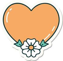 sticker of tattoo in traditional style of a heart and flower vector