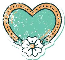 iconic distressed sticker tattoo style image of a heart and flower vector