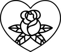 tatuaje en estilo de línea negra de un corazón y flores vector