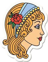 sticker of tattoo in traditional style of a gypsy head vector