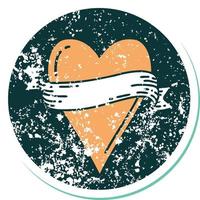 iconic distressed sticker tattoo style image of a heart and banner vector