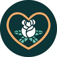 iconic tattoo style image of a heart and flowers vector