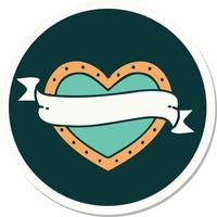 sticker of tattoo in traditional style of a heart and banner vector