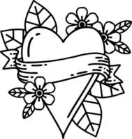 tattoo in black line style of a heart and banner vector