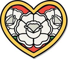 sticker of tattoo in traditional style of a heart and flowers vector