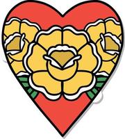 sticker of tattoo in traditional style of a heart and flowers vector