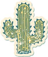 icónica pegatina angustiada estilo tatuaje imagen de un cactus vector