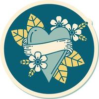 sticker of tattoo in traditional style of a heart and banner vector