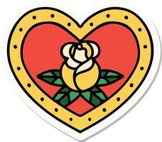 sticker of tattoo in traditional style of a heart and flowers vector