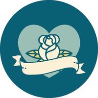 iconic tattoo style image of a heart rose and banner vector
