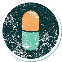 iconic distressed sticker tattoo style image of a pill vector