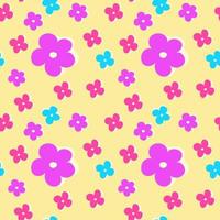 Seamless pattern with flowers in y2k style. Seamless vector with colored purple and pink flowers in 00e style for fabric or paper print.